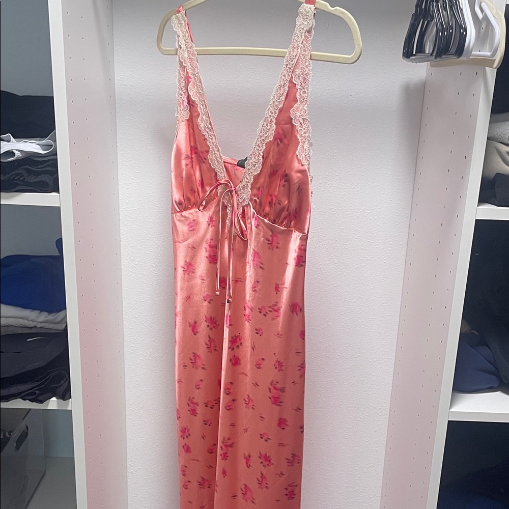 Pink Floral Lace Trim Dress NWT
